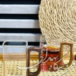 لیوان پیرکس دسته چوبی مربع بلند